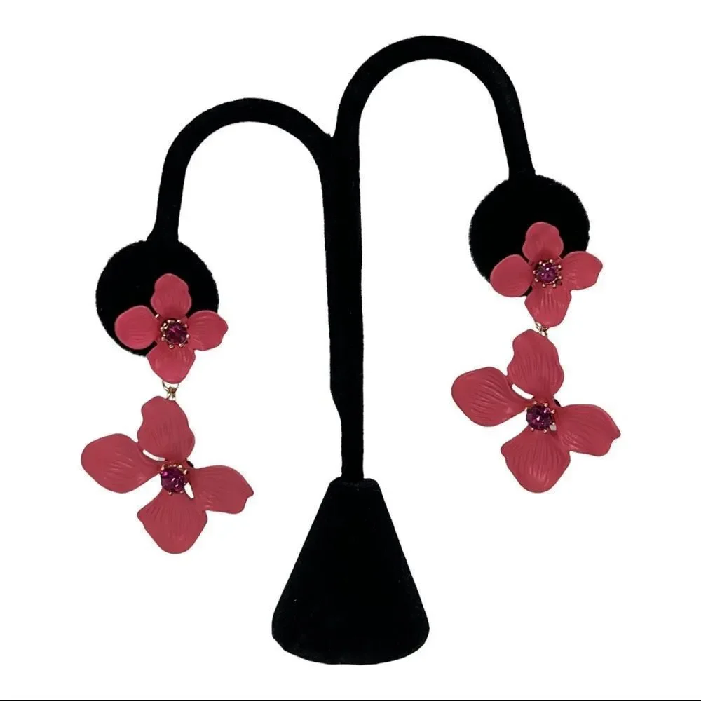 RACHEL Rachel Roy Gold-Tone Pink Crystal Double Flower Statement Earrings New